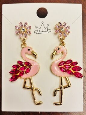 Pink Flamingo Drop Earrings with Pink & Fuchsia Stones
